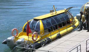 China 32ft 28 Seater FRP Yellow Color Water Taxi Boat For Sale